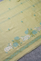 Moo & Muse Green Muga Cotton Unstitched Suit Set