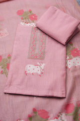 Moo & Muse Pink Muga Cotton Unstitched Suit Set