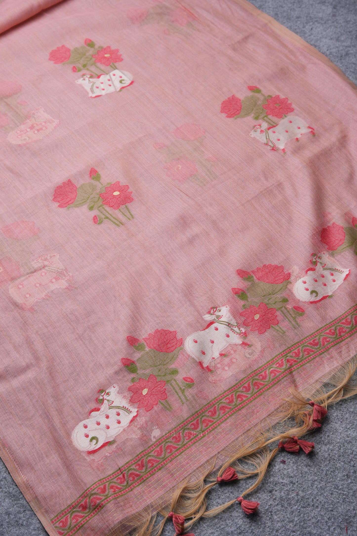 Moo & Muse Pink Muga Cotton Unstitched Suit Set