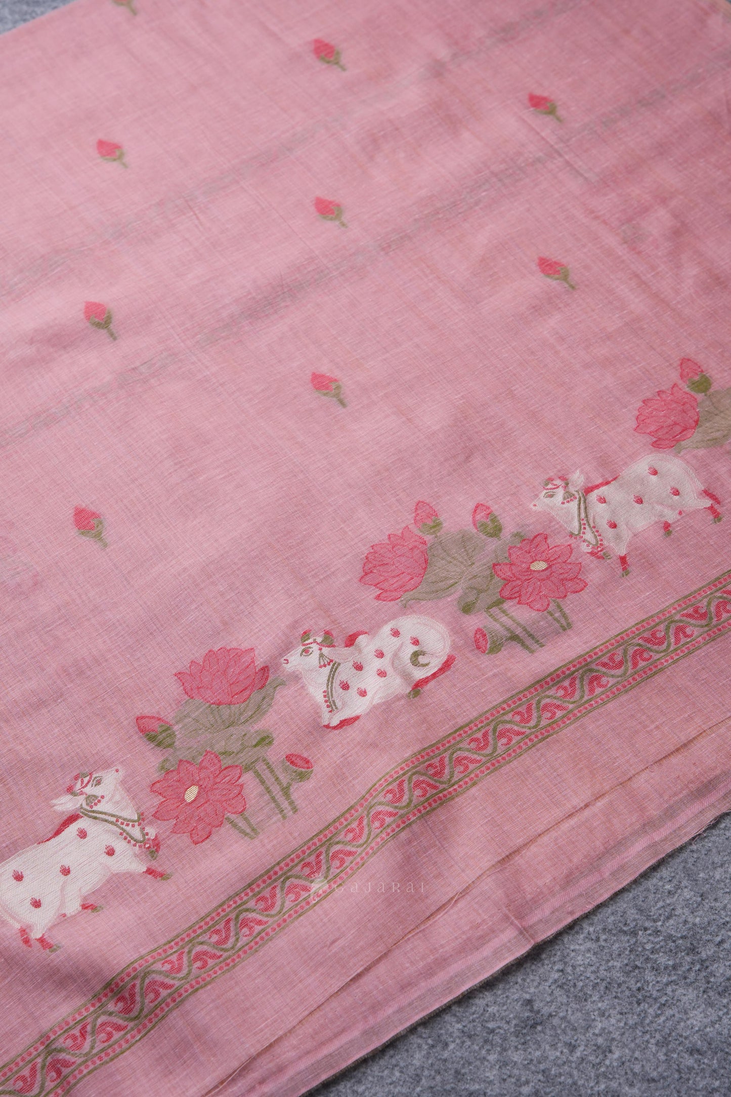Moo & Muse Pink Muga Cotton Unstitched Suit Set
