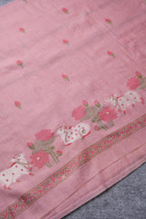 Moo & Muse Pink Muga Cotton Unstitched Suit Set