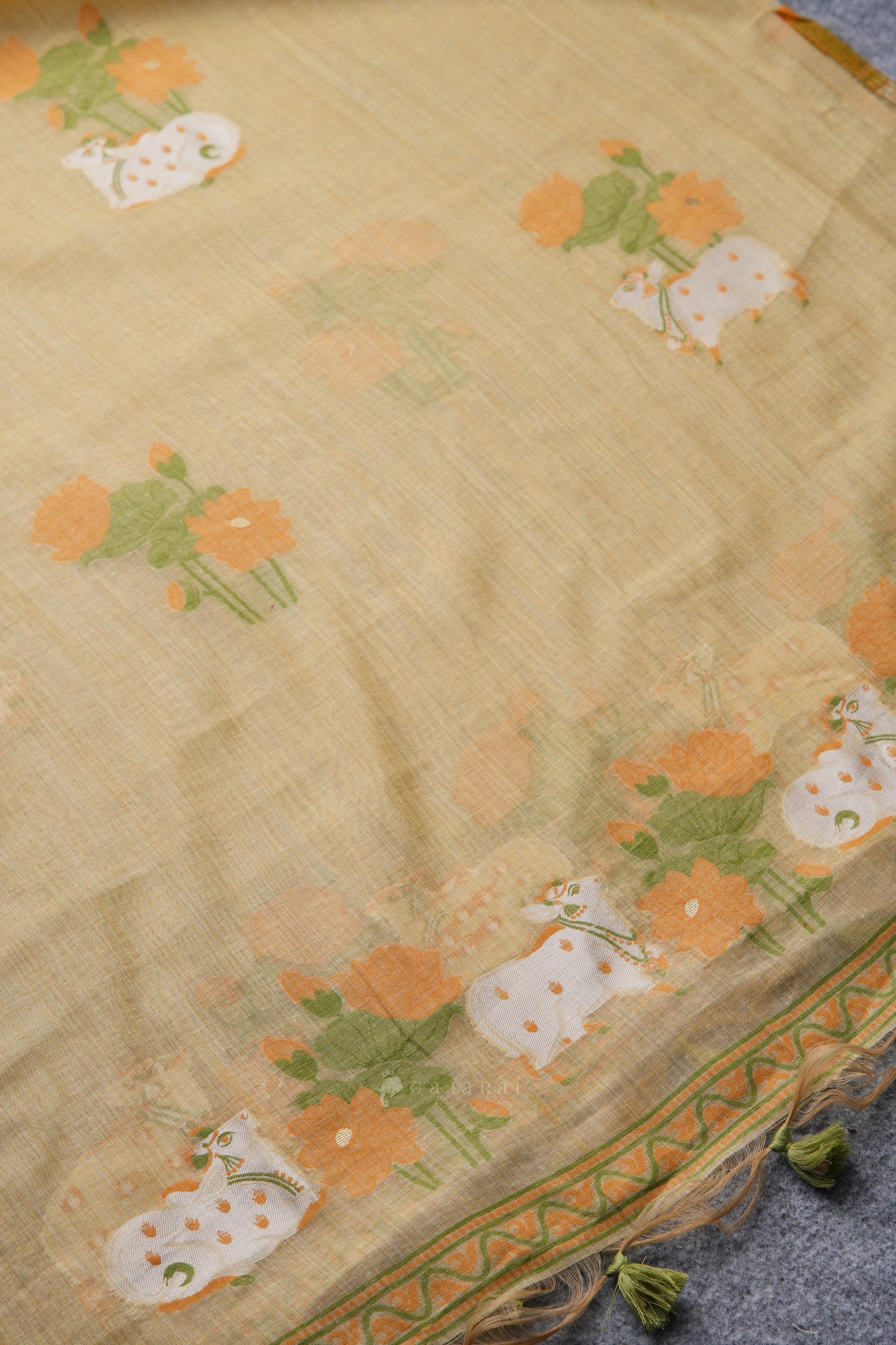 Moo & Muse Yellow Muga Cotton Unstitched Suit Set