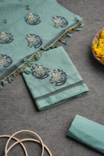 Load image into Gallery viewer, Chic Looms Blue Muga Cotton Unstitched Suit Set
