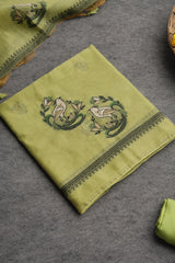 Chic Looms Green Muga Cotton Unstitched Suit Set