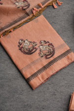 Load image into Gallery viewer, Chic Looms Peach Muga Cotton Unstitched Suit Set
