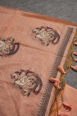 Chic Looms Peach Muga Cotton Unstitched Suit Set