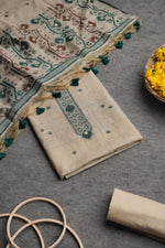 Load image into Gallery viewer, Ivory Meadows Green Cotton Unstitched Suit Set
