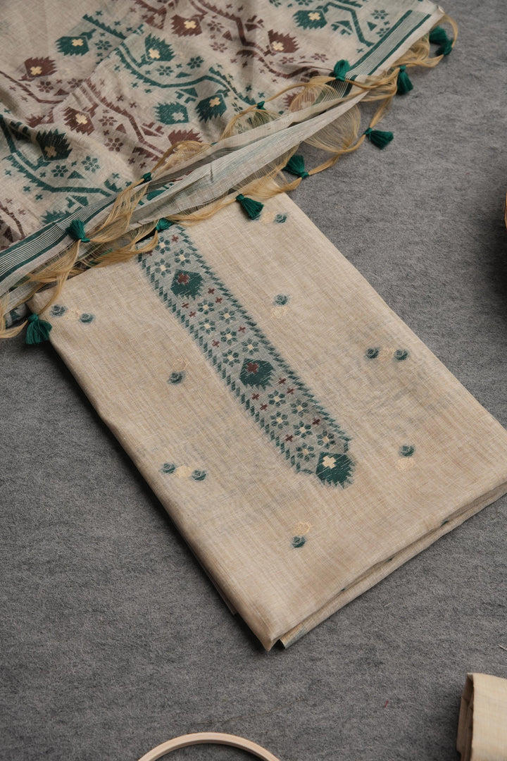 Ivory Meadows Green Cotton Unstitched Suit Set