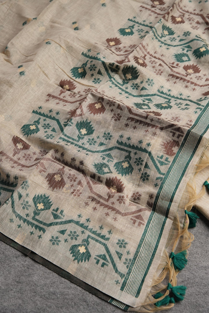 Ivory Meadows Green Cotton Unstitched Suit Set