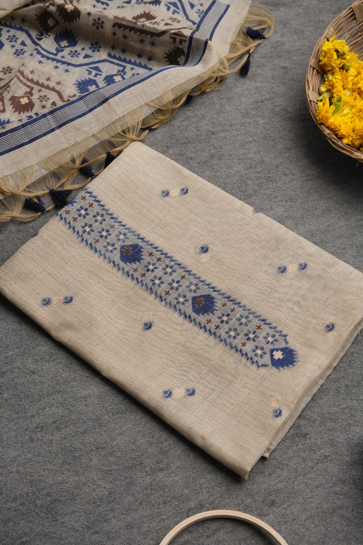 Ivory Meadows Navy Cotton Unstitched Suit Set
