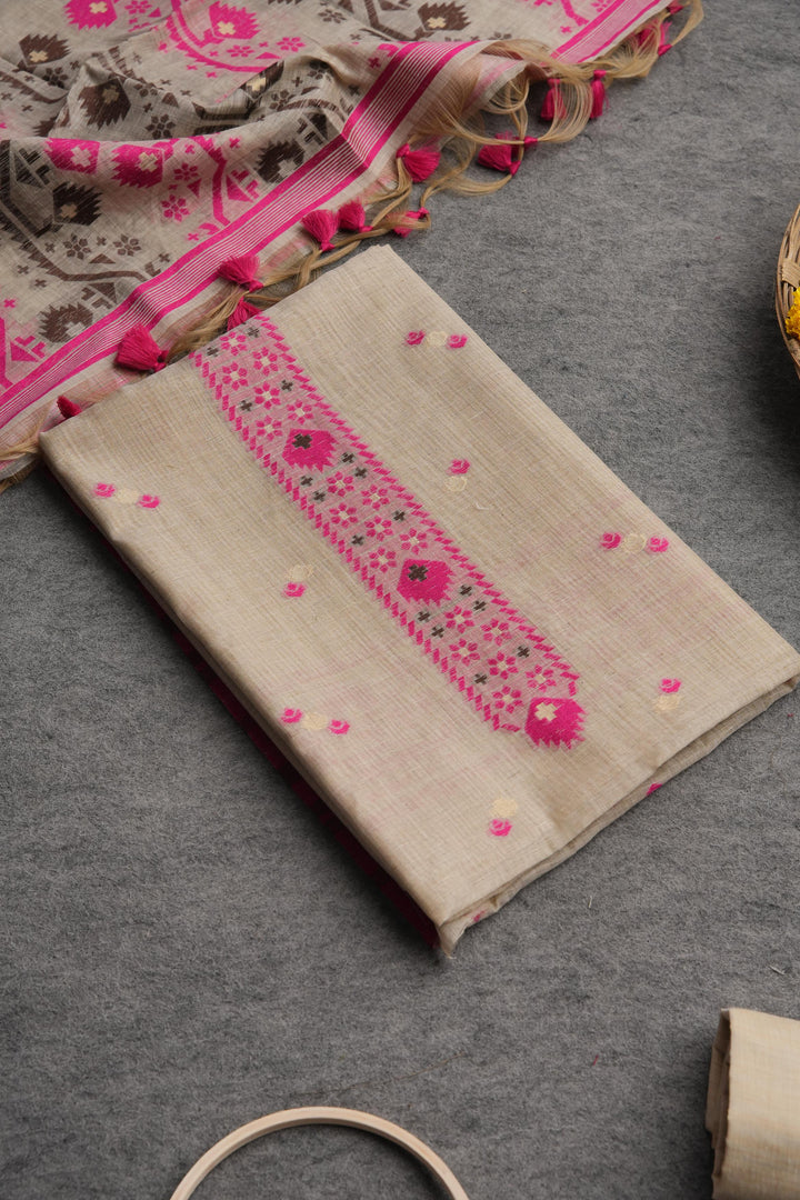 Ivory Meadows Pink Cotton Unstitched Suit Set