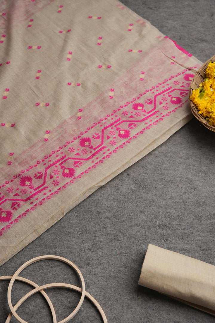 Ivory Meadows Pink Cotton Unstitched Suit Set