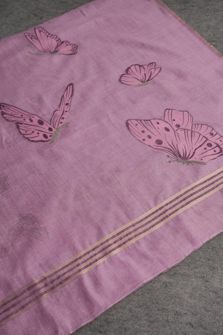 Bloom & Wings Lavender Muga Cotton Unstitched Suit Set