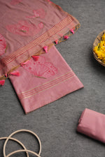 Load image into Gallery viewer, Bloom &amp; Wings Pink Muga Cotton Unstitched Suit Set