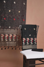 Load image into Gallery viewer, Effortless Essence Black Muga Silk Unstitched Suit Set
