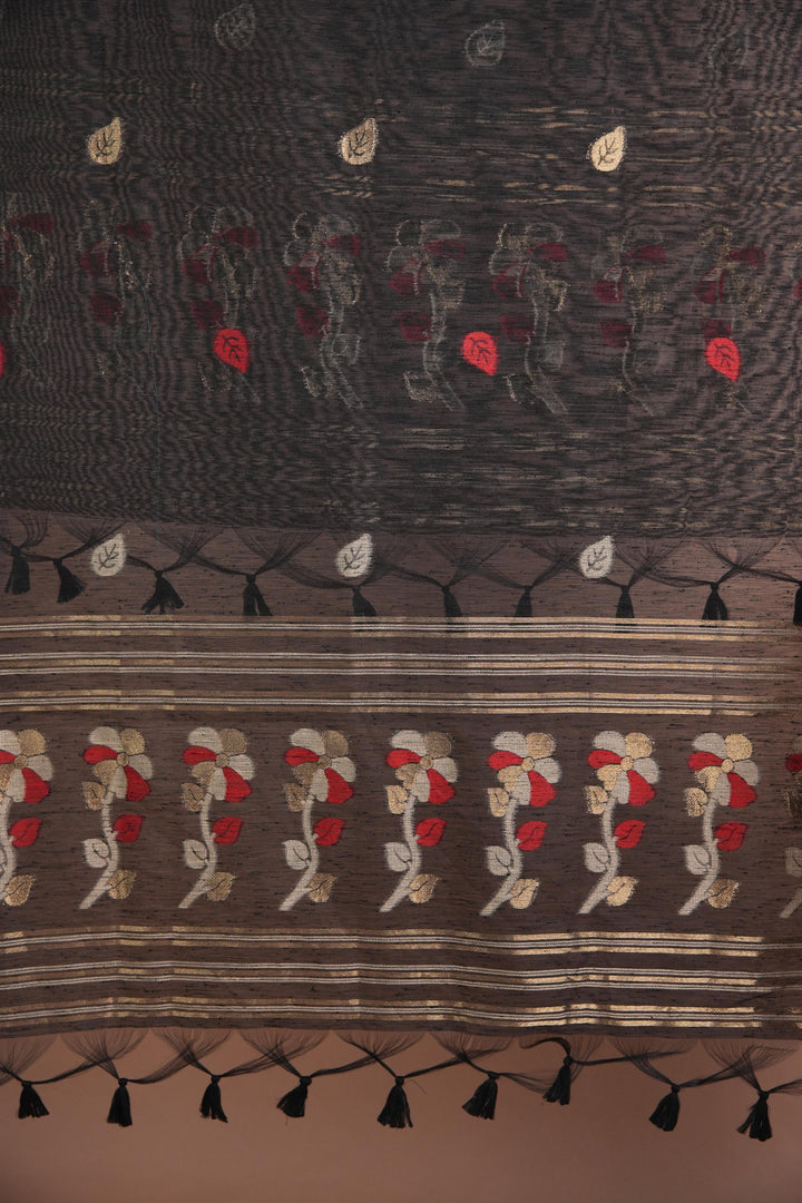 Effortless Essence Black Muga Silk Unstitched Suit Set