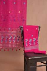 Effortless Essence Hot Pink Muga Silk Unstitched Suit Set