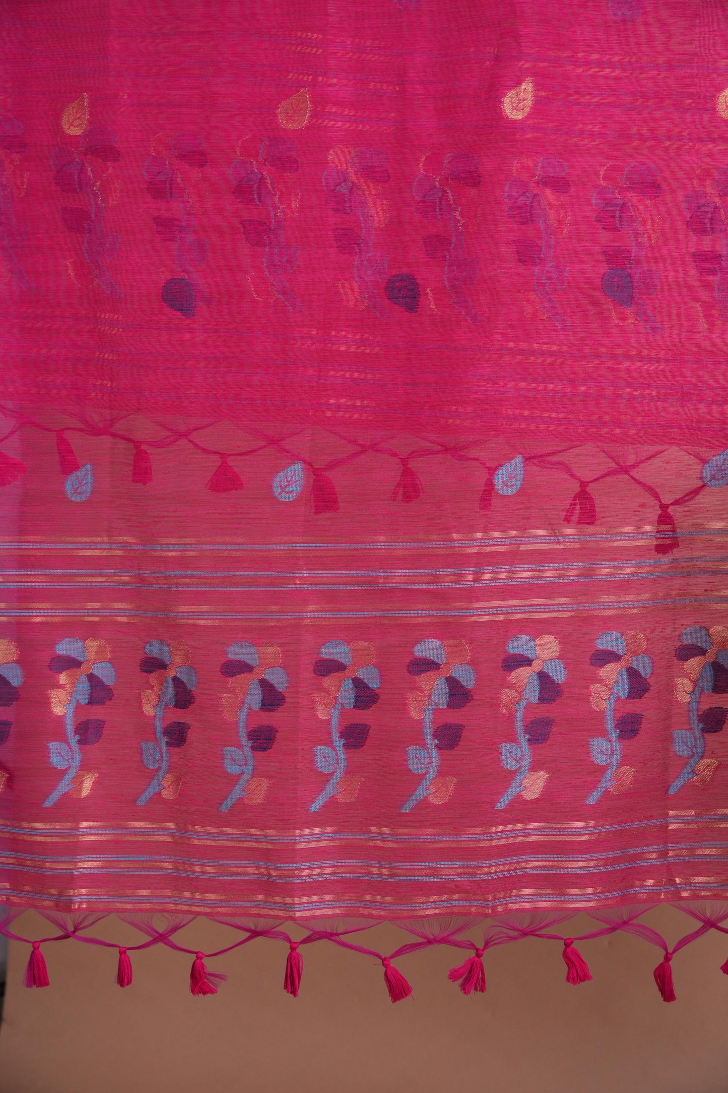 Effortless Essence Hot Pink Muga Silk Unstitched Suit Set