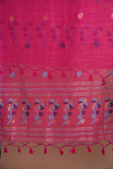 Effortless Essence Hot Pink Muga Silk Unstitched Suit Set