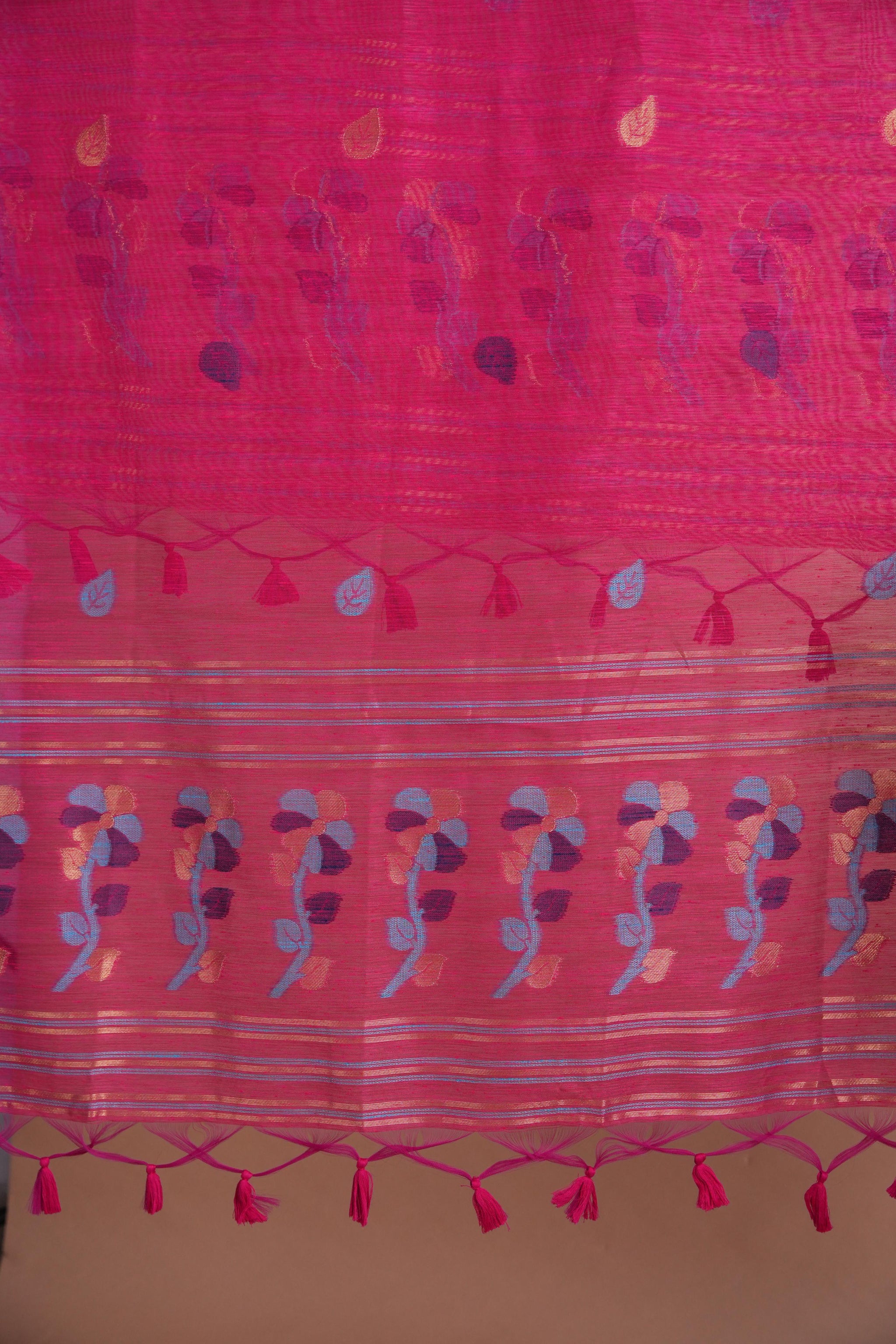 Effortless Essence Hot Pink Muga Silk Unstitched Suit Set