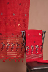 Effortless Essence Red Muga Silk Unstitched Suit Set