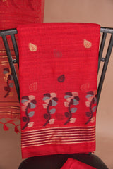 Effortless Essence Red Muga Silk Unstitched Suit Set