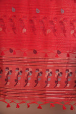 Load image into Gallery viewer, Effortless Essence Red Muga Silk Unstitched Suit Set
