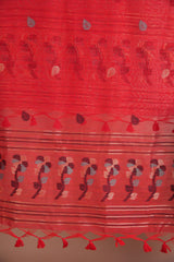 Effortless Essence Red Muga Silk Unstitched Suit Set
