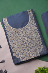Couture Loom Slate Blue Muga Cotton Unstitched Suit Set
