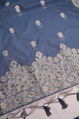 Couture Loom Slate Blue Muga Cotton Unstitched Suit Set