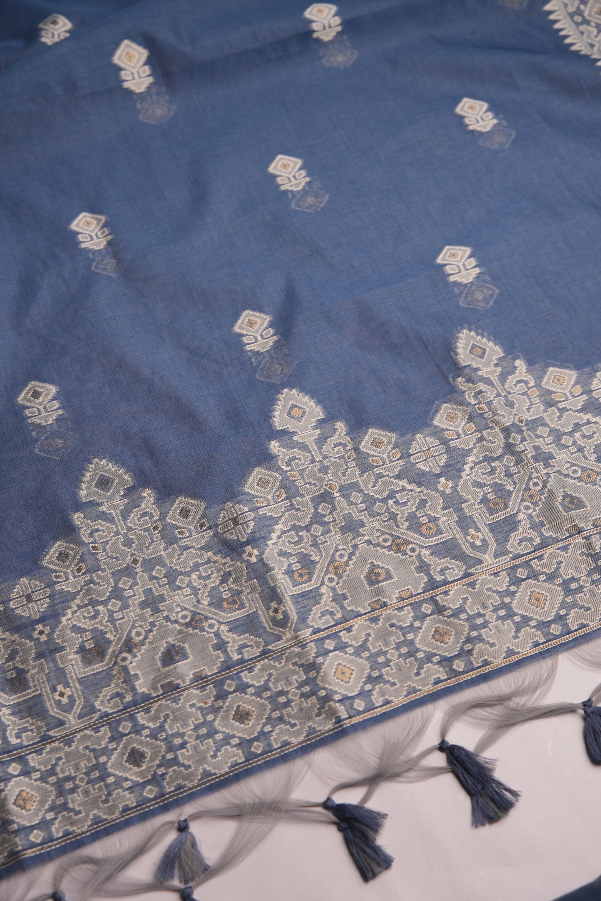 Couture Loom Slate Blue Muga Cotton Unstitched Suit Set