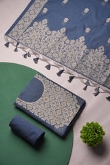 Couture Loom Slate Blue Muga Cotton Unstitched Suit Set
