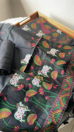 Load image into Gallery viewer, Weavora Black Soft Cotton Pichwai Jamdani Unstitched Suit Set
