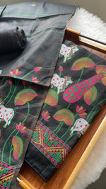 Load image into Gallery viewer, Weavora Black Soft Cotton Pichwai Jamdani Unstitched Suit Set
