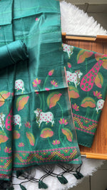 Load image into Gallery viewer, Weavora Green Soft Cotton Pichwai Jamdani Unstitched Suit Set
