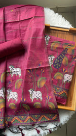 Load image into Gallery viewer, Weavora Pink Soft Cotton Pichwai Jamdani Unstitched Suit Set

