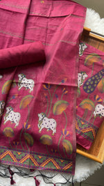 Load image into Gallery viewer, Weavora Pink Soft Cotton Pichwai Jamdani Unstitched Suit Set
