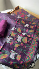Load image into Gallery viewer, Weavora Wine Soft Cotton Pichwai Jamdani Unstitched Suit Set
