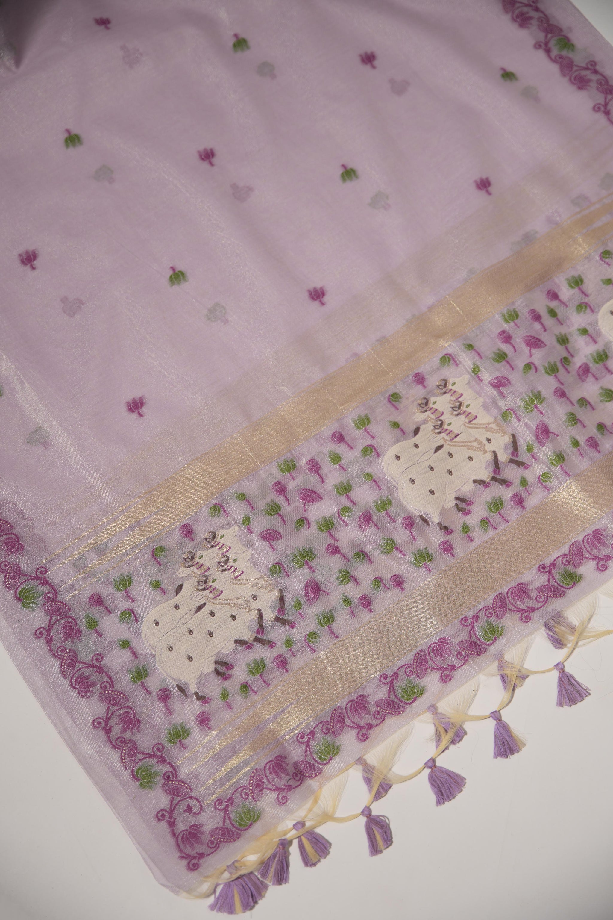 Blossom Muse Lavender Shimmer Jamdani Pichwai Unstitched Suit Set