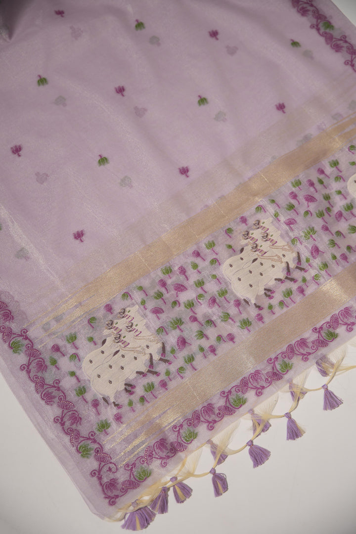 Blossom Muse Lavender Shimmer Jamdani Pichwai Unstitched Suit Set