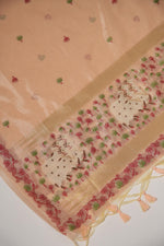 Load image into Gallery viewer, Blossom Muse Peach Orange Shimmer Jamdani Pichwai Unstitched Suit Set
