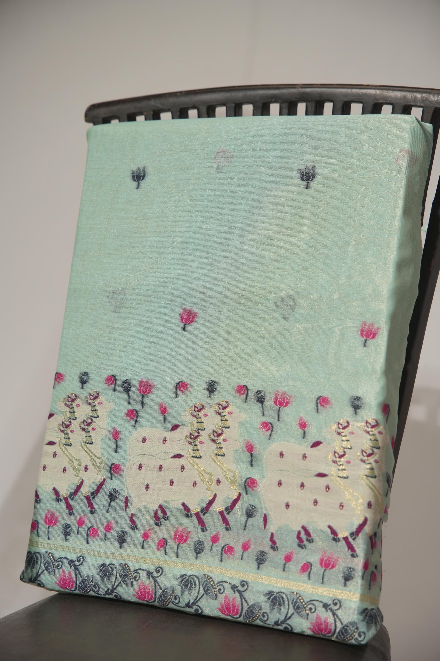 Blossom Muse Sea Green Shimmer Jamdani Pichwai Unstitched Suit Set