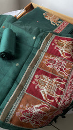 Load image into Gallery viewer, Tradzio Green Animal Weaving Print Muga Cotton Unstitched Suit Set
