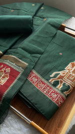 Load image into Gallery viewer, Tradzio Green Animal Weaving Print Muga Cotton Unstitched Suit Set
