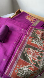 Load image into Gallery viewer, Tradzio Wine Animal Weaving Print Muga Cotton Unstitched Suit Set
