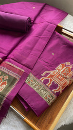 Load image into Gallery viewer, Tradzio Wine Animal Weaving Print Muga Cotton Unstitched Suit Set
