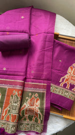 Load image into Gallery viewer, Tradzio Wine Animal Weaving Print Muga Cotton Unstitched Suit Set
