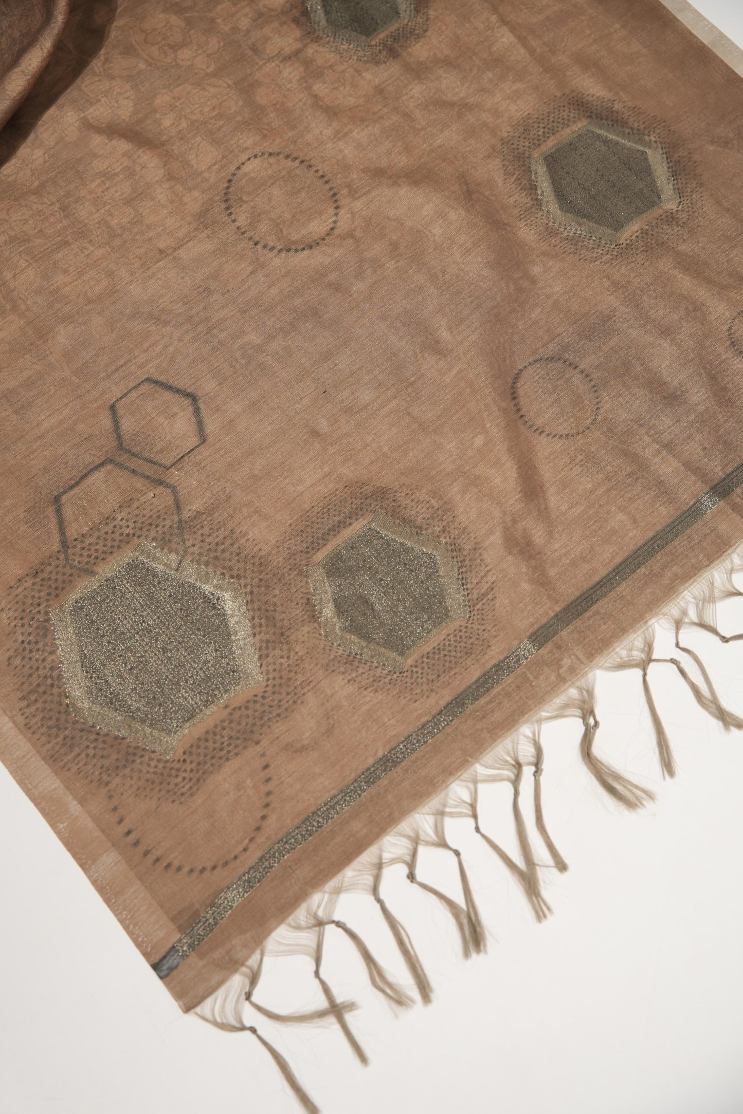 Elite Brown Tussar Silk Unstitched Suit Set