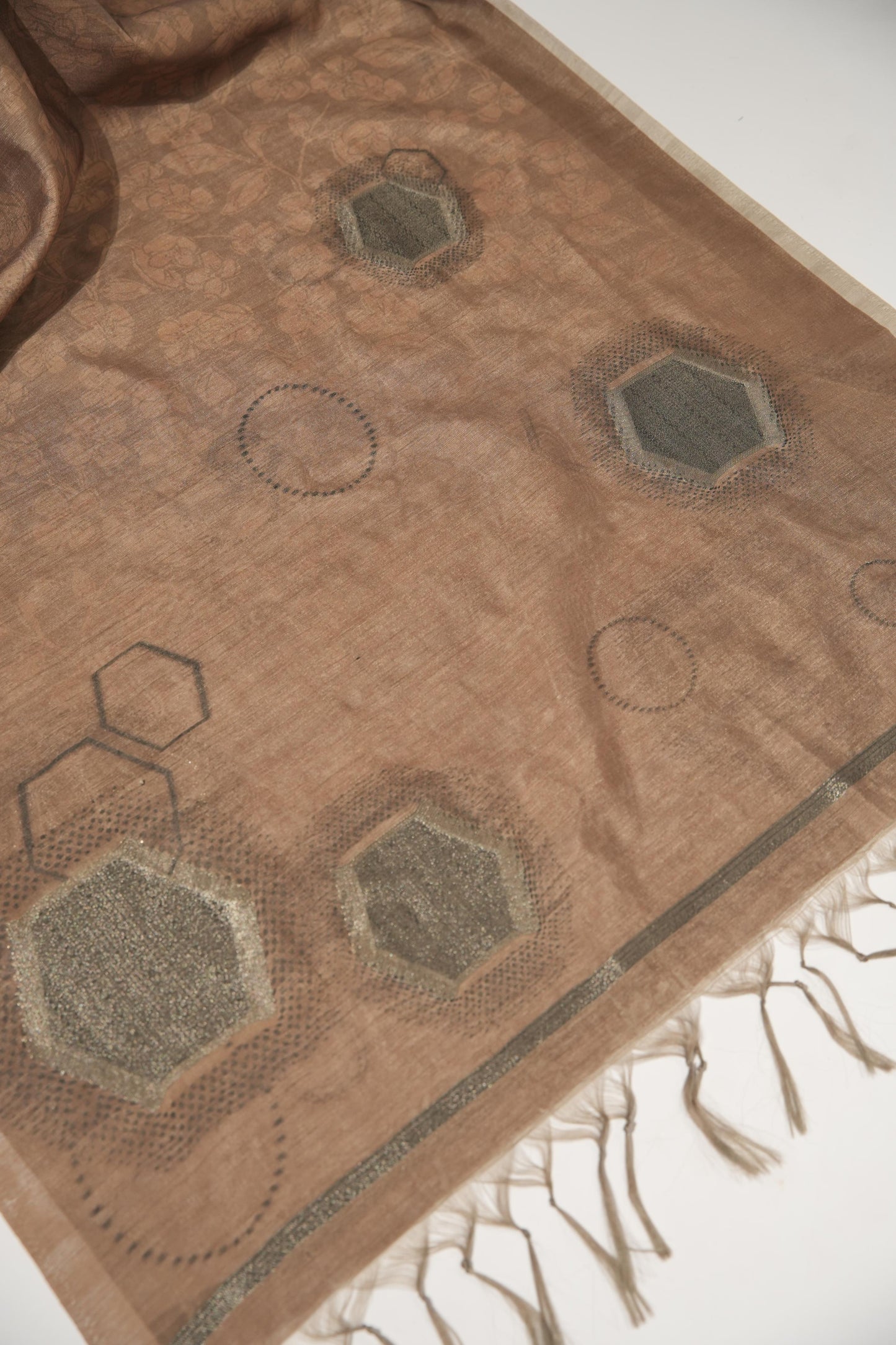Elite Brown Tussar Silk Unstitched Suit Set