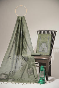 Elite Green Tussar Silk Unstitched Suit Set